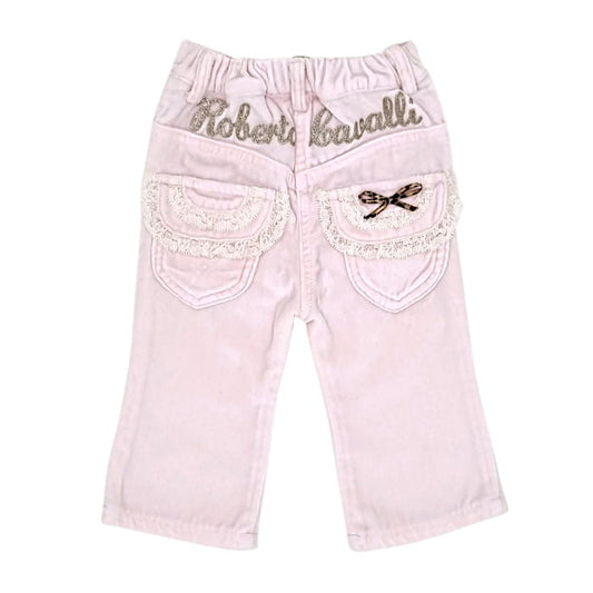 Pantalon rose pâle en velours, Roberto Cavalli, fille 6 mois, vue de dos, vêtement bébé de créateur, habit d'occasion