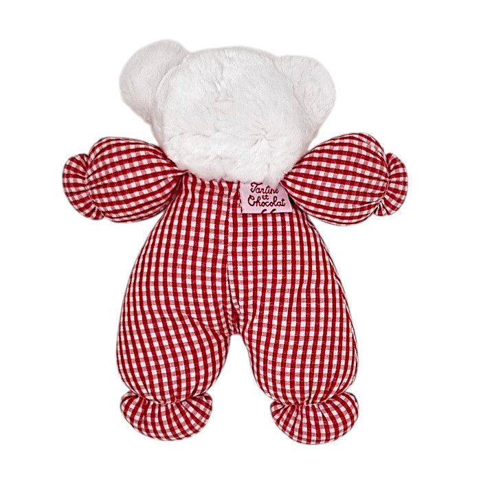 Peluche bébé rouge/blanc en vichy Tartine et Chocolat, vue de dos, mixte 26 cm mois