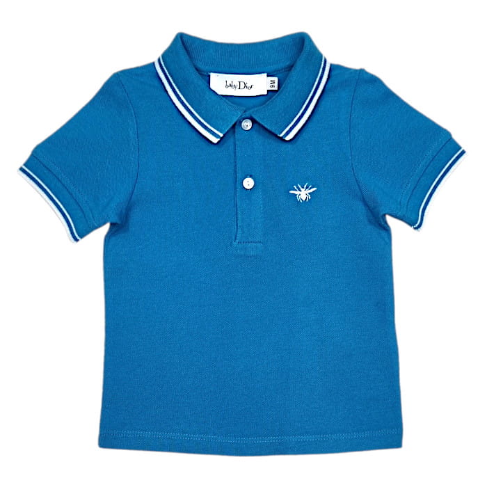 Polo garçon 12 mois bleu azur manches courtes - Vêtement Baby Dior neuf avec étiquette