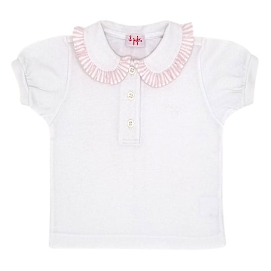 Polo bébé fille blanc à col Claudine, taille 6 mois, marque Il Gufo - seconde main haut de gamme