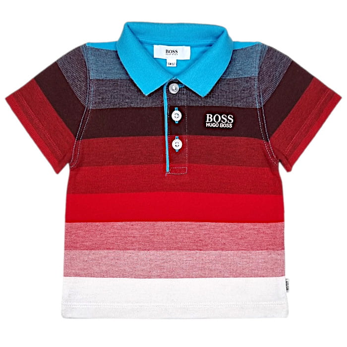 Polo Hugo Boss bébé rouge à manches courtes, vue de face, vêtement garçon 6 mois, seconde main de marque haut de gamme