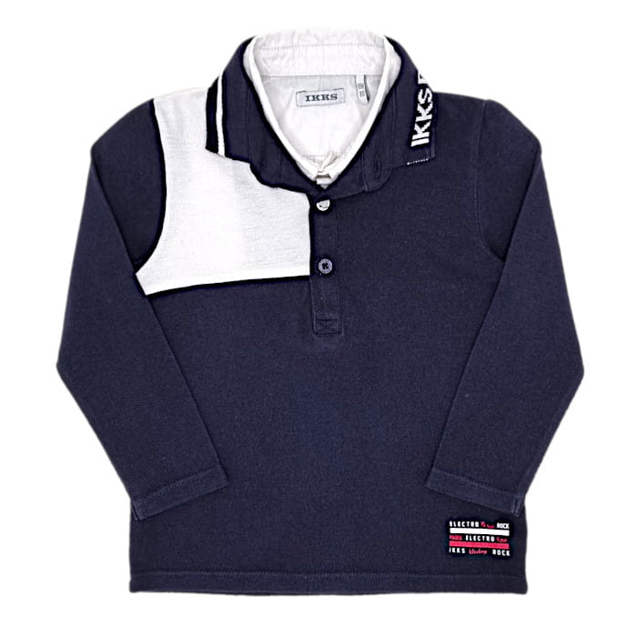 Polo marine color block, Ikks, 18 mois, vue de face, vêtement d'occasion pour bébé garçon, seconde premium