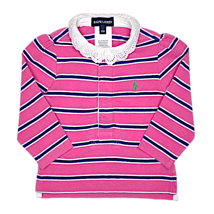 Polo bébé fille rose à manches longues, taille 9 mois, marque Ralph Lauren - seconde main luxe