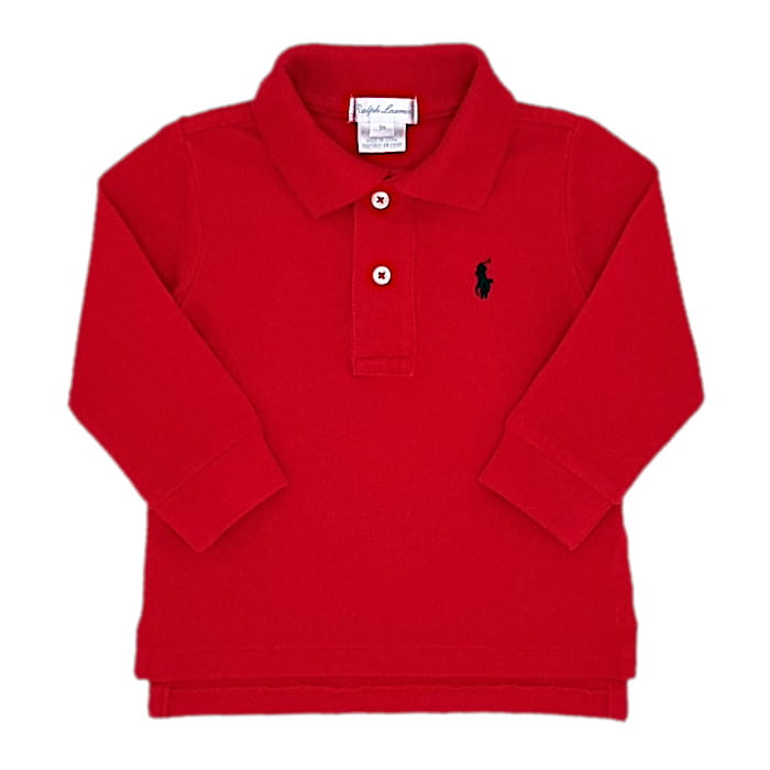 Polo bébé garçon rouge en coton piqué, taille 9 mois, marque Ralph Lauren - seconde main luxe