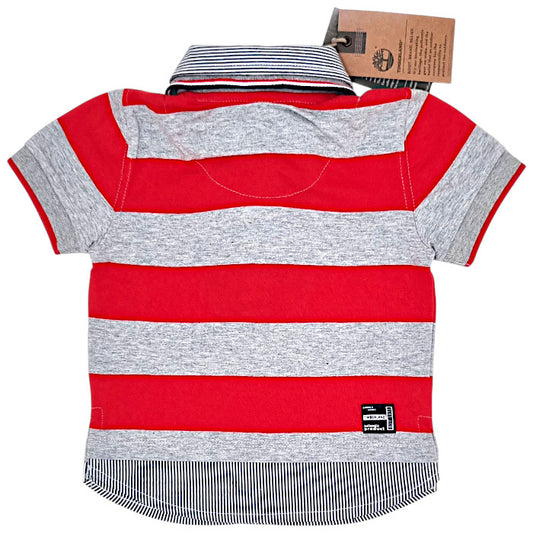 Polo bébé gris/rouge effet trompe-l'œil Timberland, vue de dos, garçon 18 mois