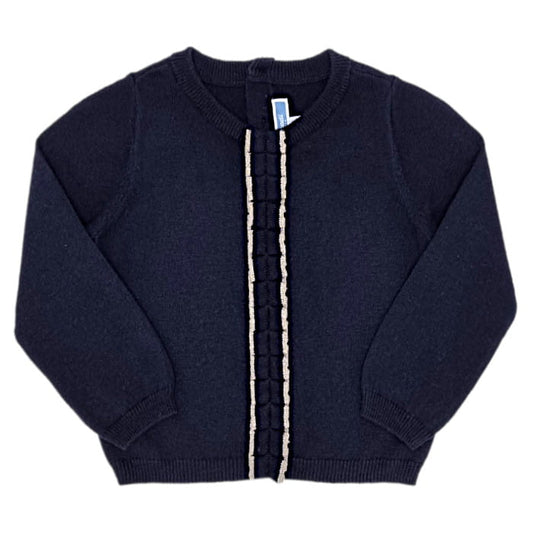 Pull bébé fille bleu marine à ruches, taille 12 mois, marque Jacadi - seconde main haut de gamme