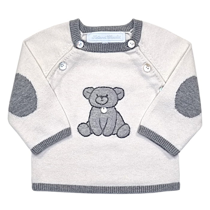 Pull bébé Tartine et Chocolat écru illustration ourson 3 mois, vêtement haut de gamme d'occasion