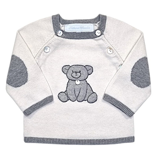 Pull bébé mixte écru/gris motif ourson, taille 3 mois, marque Tartine et Chocolat - seconde main haut de gamme