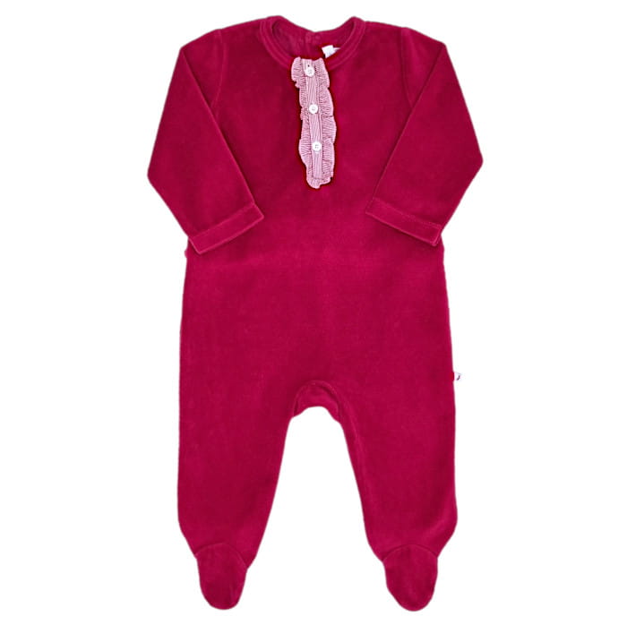 Pyjama rouge en velours, Jacadi, fille 6 mois, vue de face, mode bébé circulaire