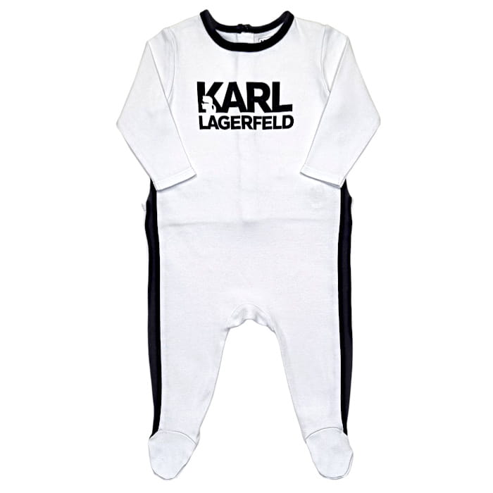 Pyjama bébé Karl Lagerfeld blanc à manches longues avec logo - taille 6 mois - vue de face – vêtement de créateur seconde main