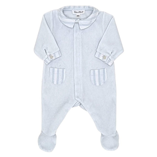 Pyjama bébé garçon en velours bleu, taille 1 mois, marque Tartine et Chocolat - seconde main haut de gamme
