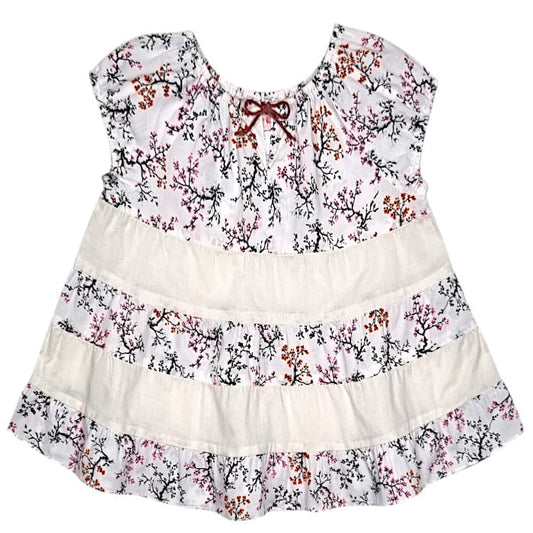 Robe bébé fille blanc/multicolore motif floral, taille 6 mois, marque Bonpoint - seconde main haut de gamme