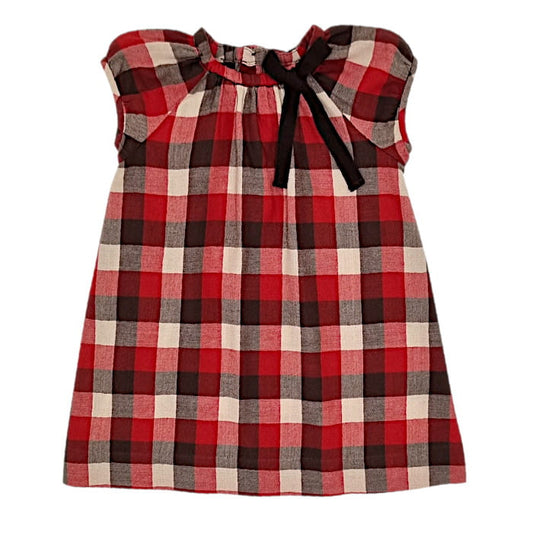 Robe bébé fille rouge/marron à carreaux, taille 18 mois, marque Bonpoint - seconde main haut de gamme