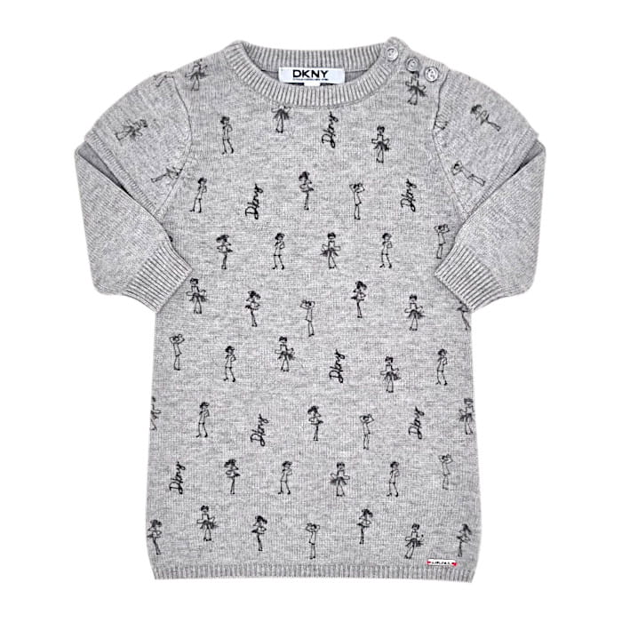 Robe tricot gris clair, DKNY, pour fille 6 mois, vue de face, vêtement bébé occasion de marque