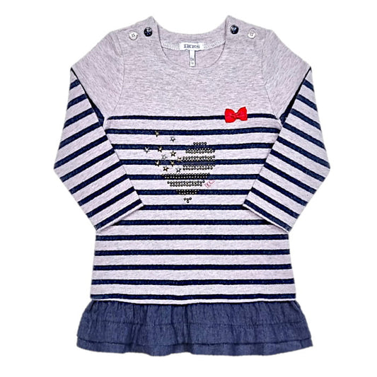Robe marinière bébé fille bleu/gris, taille 12 mois, marque IKKS - seconde main premium