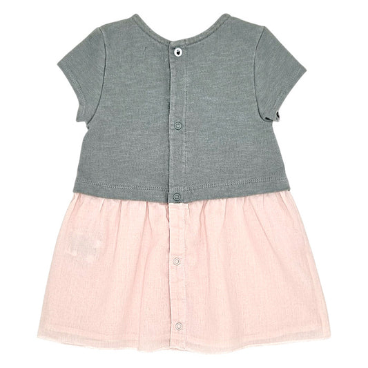 Robe bébé kaki/rose message imprimé IKKS, vue de dos, fille 12 mois