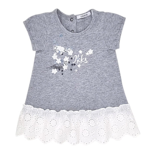 Robe bébé fille gris/blanc en coton, taille 3 mois, marque IKKS - seconde main premium
