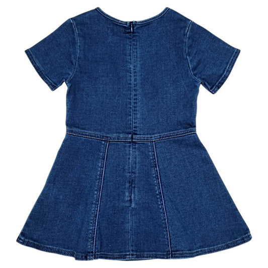 Robe bébé bleu en jean IKKS, vue de dos, fille 36 mois