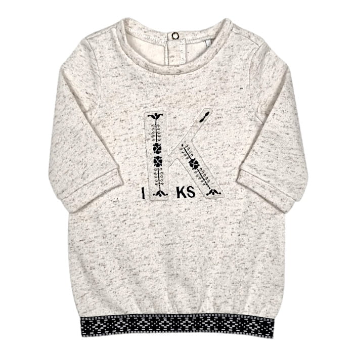 Robe sweat IKKS bébé 6 mois beige chiné molleton - Vêtement de marque d'occasion pour fille
