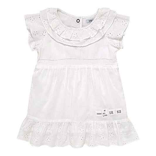 Robe bébé fille blanche double col, taille 6 mois, marque IKKS - seconde main premium