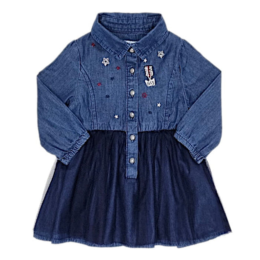 Robe bébé fille en jean et tulle bleu, taille 6 mois, marque IKKS - seconde main premium