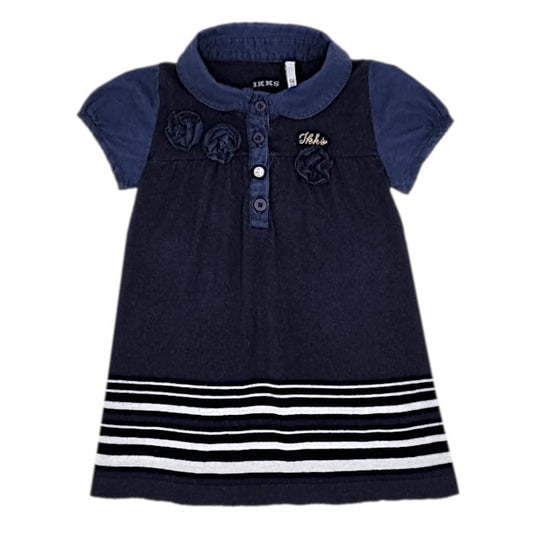Robe bébé fille bleu marine à col Claudine, taille 6 mois, marque IKKS - seconde main premium