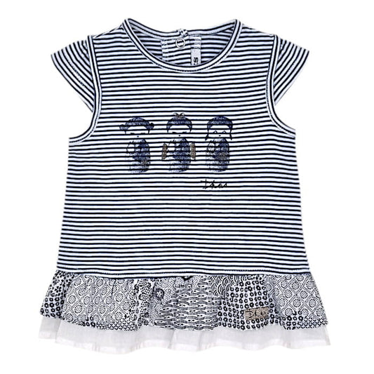 Robe bébé fille bleu/blanc imprimée, taille 1 mois, marque IKKS - seconde main premium