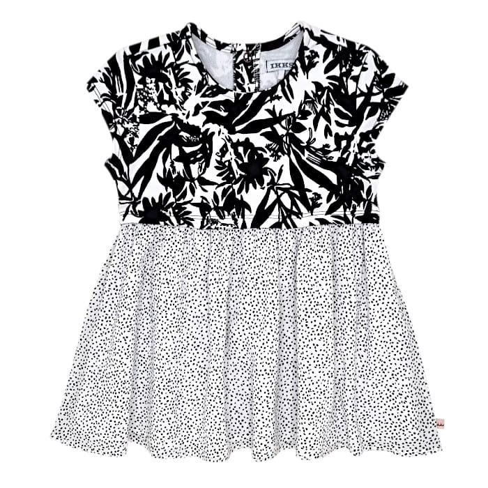 Robe bicolore noir blanc, IKKS, fille 12 mois, vue de face, vêtement bébé de marque seconde main, excellent état à prix doux