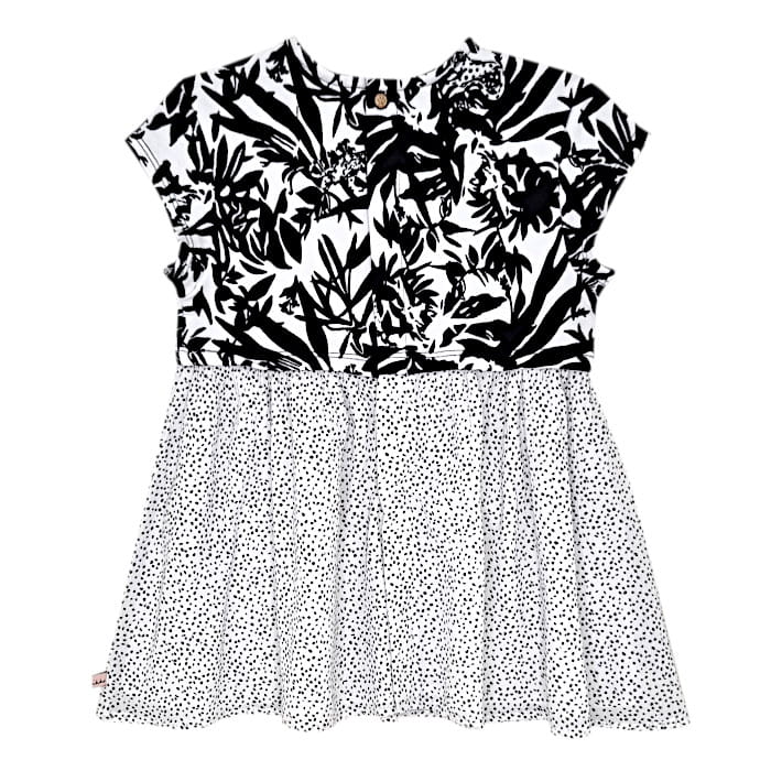 Robe bicolore noir blanc, IKKS, fille 12 mois, vue de dos, vêtement bébé de marque seconde main, excellent état à prix doux