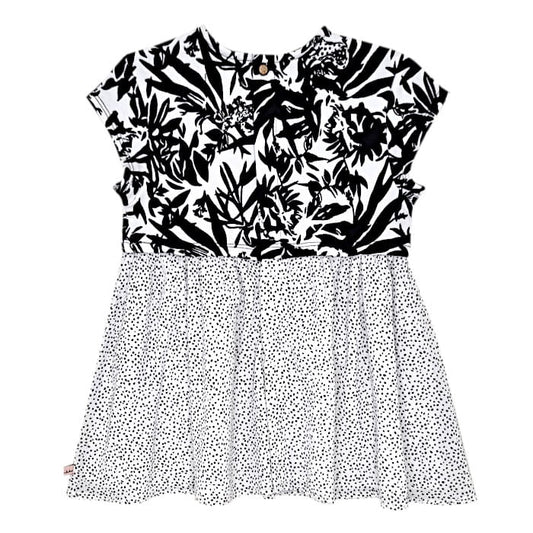 Robe bicolore noir blanc, IKKS, fille 12 mois, vue de dos, vêtement bébé de marque seconde main, excellent état à prix doux