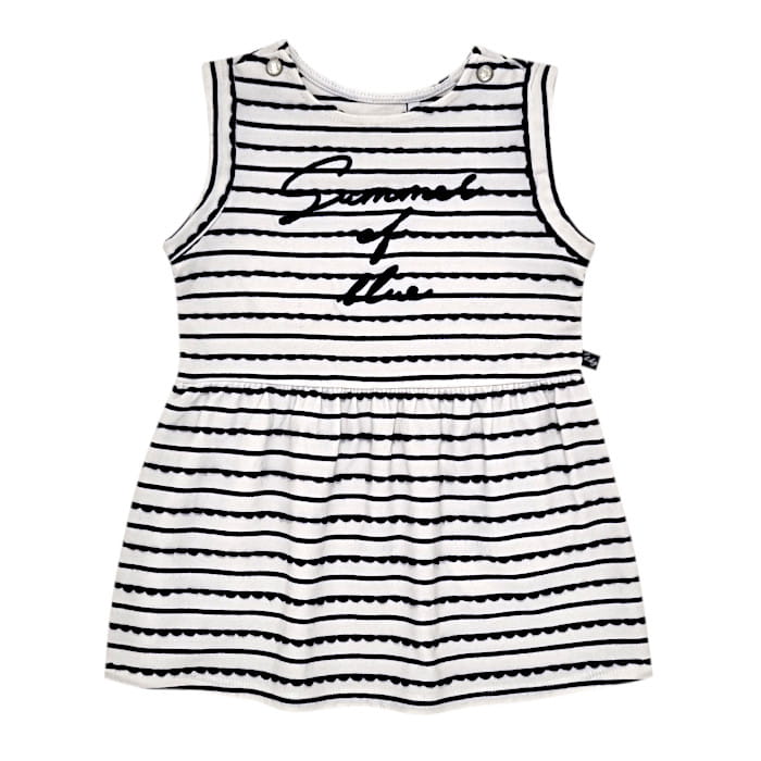 Robe écrue à rayures marine, Ikks, 6 mois, vue de face, vêtement d'occasion pour bébé fille, seconde main premium