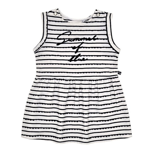 Robe bébé fille écru/bleu marine à rayures, taille 6 mois, marque IKKS - seconde main premium