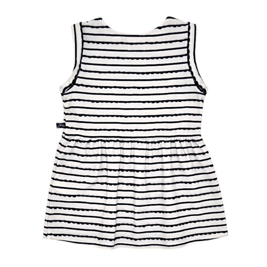Robe écrue à rayures marine, Ikks, 6 mois, vue de dos, vêtement d'occasion pour bébé fille, seconde main premium