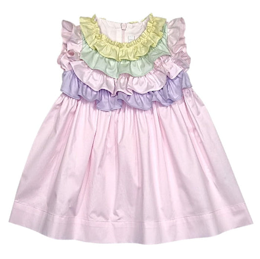 Robe bébé fille rose à volants, taille 6 mois, marque Il Gufo - seconde main haut de gamme