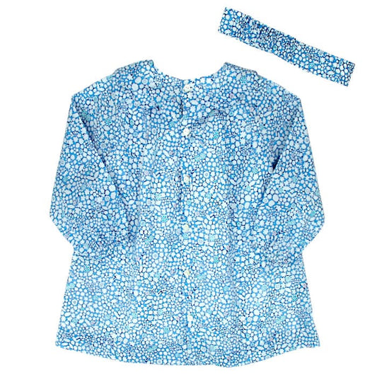 Robe bébé bleu en tissu Liberty Jacadi, vue de dos, fille 12 mois