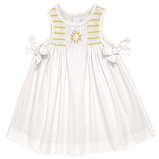 Robe bébé fille blanche à smocks, taille 3 mois, marque Jacadi - seconde main haut de gamme
