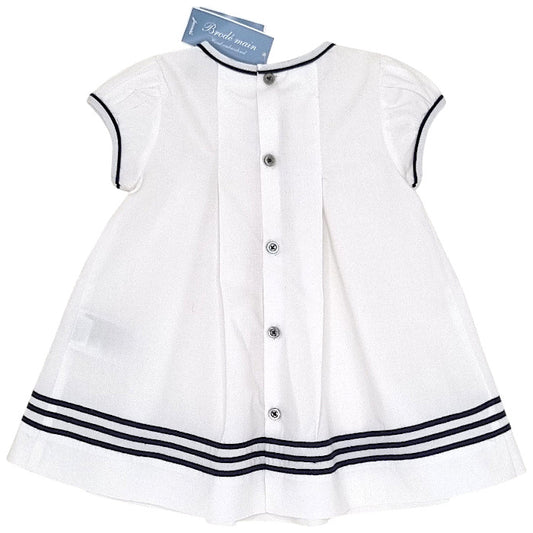Robe bébé blanc/marine en coton Jacadi, vue de dos, fille 3 mois
