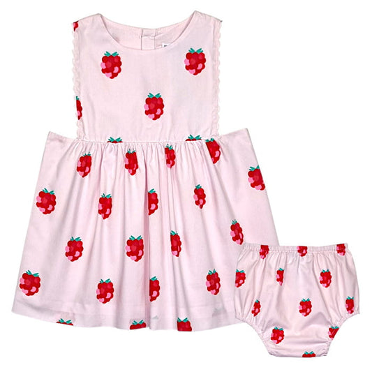 Robe chasuble 6 mois rose imprimé framboises - Vêtement Jacadi bébé seconde main