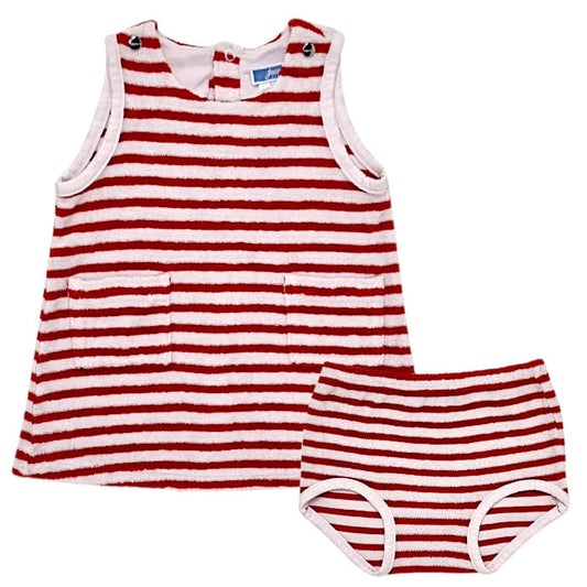 Robe et bloomer bébé fille en éponge rouge/blanc, taille 6 mois, marque Jacadi - seconde main haut de gamme