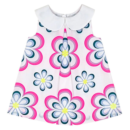 Robe bébé fille blanc/rose sans manches, taille 12 mois, marque Jacadi - seconde main haut de gamme