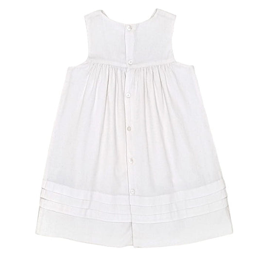 Robe blanche milleraies, Jacadi, 18 mois, vue de dos, vêtement bébé fille pour cérémonie, seconde main chic en état impeccable