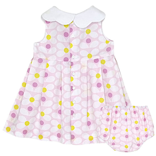 Robe rose imprimé marguerites, Jacadi, 18 mois, vue de dos, vêtement bébé fille de marque, seconde main haut de gamme pas cher