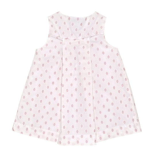 Robe blanche motif pois roses, fille 6 mois, vue de dos, vêtement bébé Jacadi d'occasion, seconde main premium