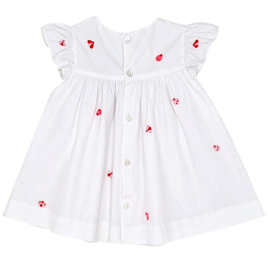 Robe bébé fille occasion 6 mois coton blanc brodé - marque Jacadi - vue de dos - Seconde main en état excellent