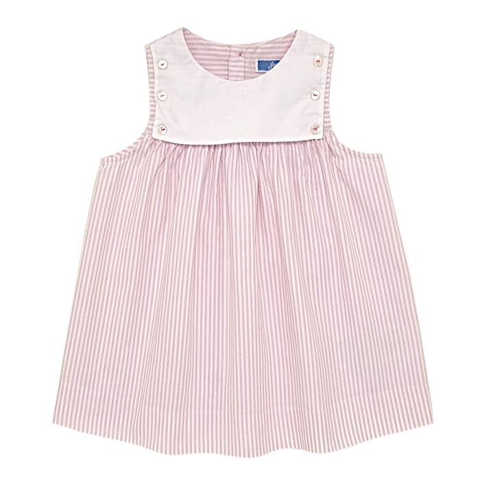 Robe rose à rayures, fille 6 mois, vue de face, vêtement Jacadi bébé seconde main, marque haut de gamme