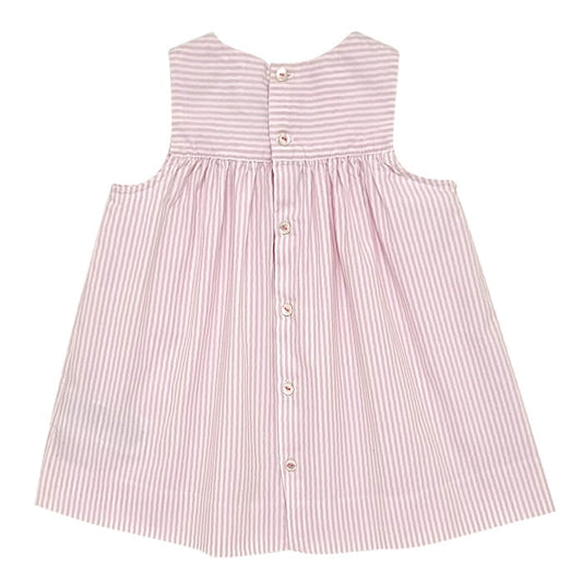 Robe rose à rayures, fille 6 mois, vue de dos, vêtement Jacadi bébé seconde main, marque haut de gamme