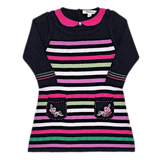 Robe bébé fille en tricot noir/mulitcolore, taille 18 mois, marque Kenzo - seconde main luxe