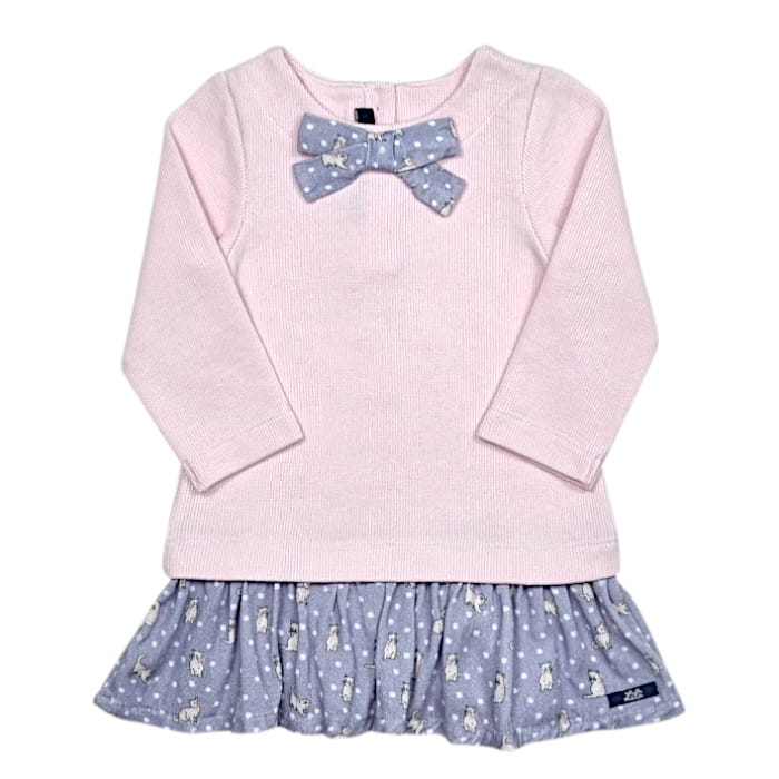 Robe bébé Lili Gaufrette rose à noeud - Vêtement d'occasion pour fille 12 mois