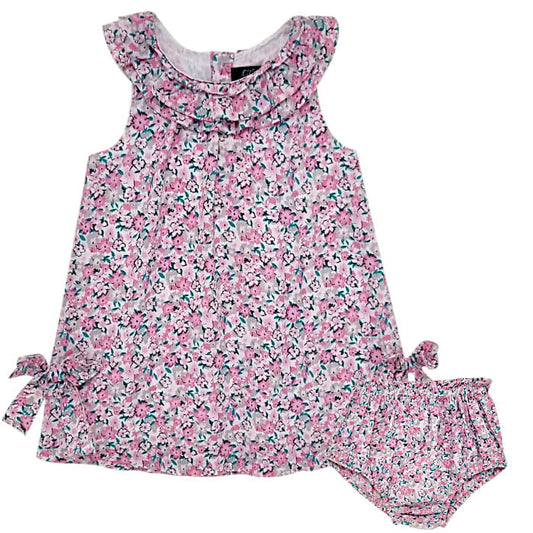 Robe et bloomer bébé fille rose motif floral, taille 18 mois, marque Lili Gaufrette - seconde main premium