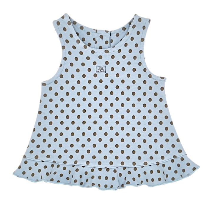 Robe bleu ciel à pois, Lili Gaufrette, 3 mois, vue de face, habit bébé fille de marque, vêtement seconde main à petit prix